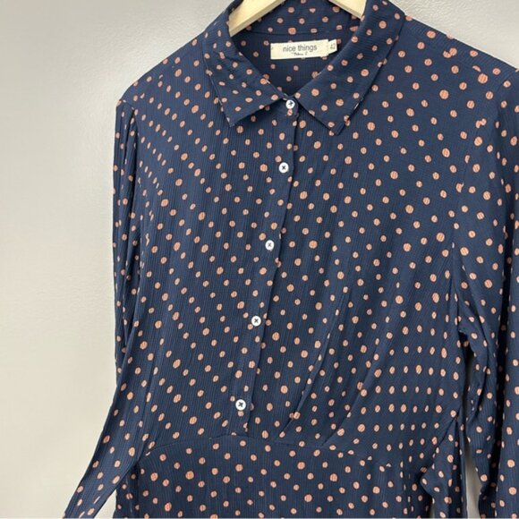 Nice Things Paloma S. Navy Collared Long Sleeve Dress Size 10 - Picture 4 of 12